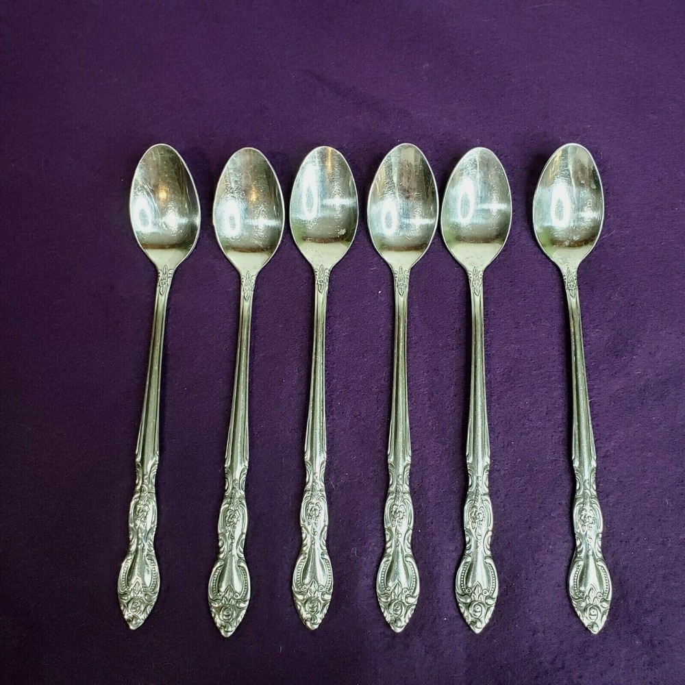6 Imperial International Stainless Steel Iced Teaspoons 18CR Floral Scrolls